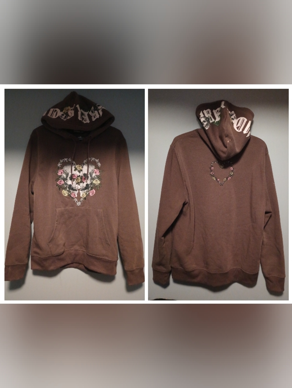 Members Only Brown Floral Skull Heart Hoodie